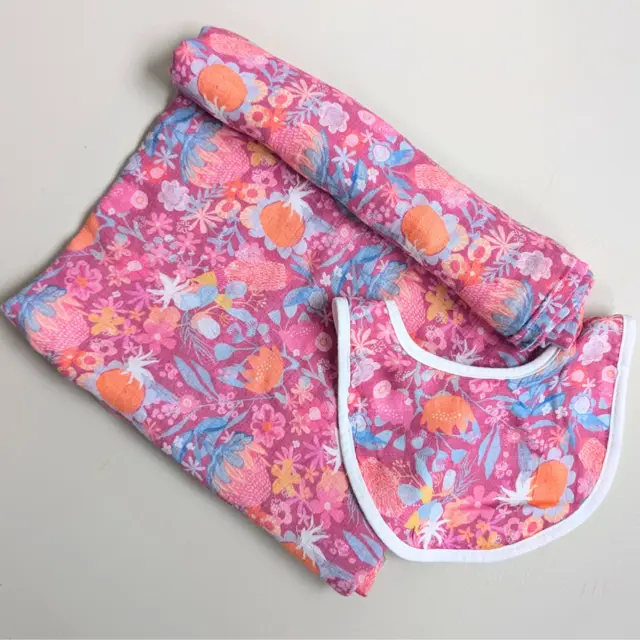 Raspberry Blossom Wrap & Bib Set