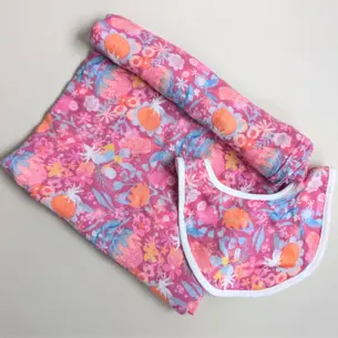 Raspberry Blossom Wrap & Bib Set